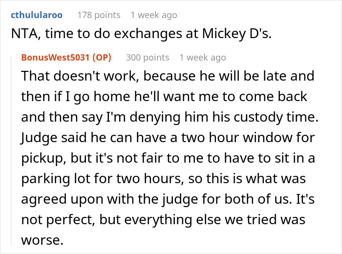 Screenshot of an online discussion where a lady is called cruel for refusing ex’s stepkid bathroom access, suspecting snooping. Screenshot of an online discussion where a lady is called cruel for refusing ex’s stepkid bathroom access, suspecting snooping.