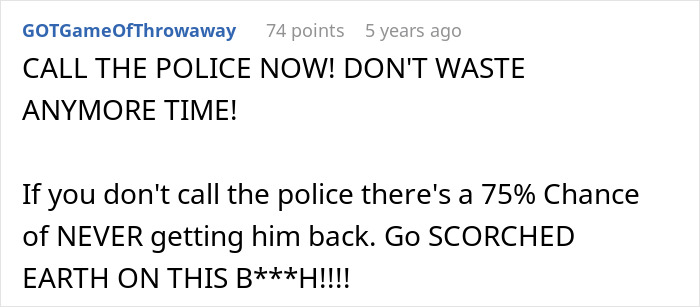 Screenshot of an online comment urging immediate police action in a family drama about stolen grandson’s ashes.