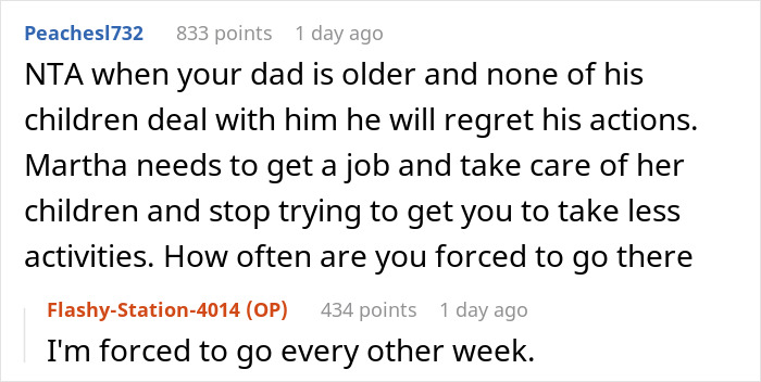 Reddit discussion about dad wanting daughter to accept stepmom and kids distancing themselves from him. Reddit discussion about dad wanting daughter to accept stepmom and kids distancing themselves from him.