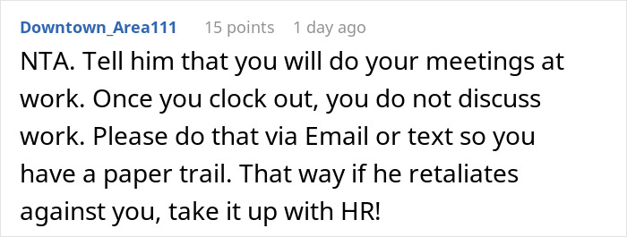 Commenter advises single mom to keep work meetings at office and document communication to protect against boss's unwanted visits. Commenter advises single mom to keep work meetings at office and document communication to protect against boss's unwanted visits.