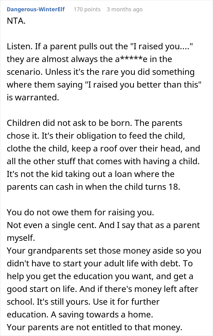 Teen refuses to sacrifice her future to fix parents’ financial mistakes in a family conflict about money and responsibility.