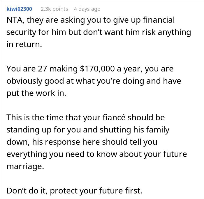 Comment discussing in-laws demanding woman quit job as it’s emasculating their son and her strong clapback. Comment discussing in-laws demanding woman quit job as it’s emasculating their son and her strong clapback.