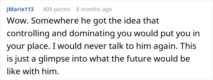 Screenshot of an online comment discussing a woman rethinking her relationship after a red-flag argument with her boyfriend. Screenshot of an online comment discussing a woman rethinking her relationship after a red-flag argument with her boyfriend.