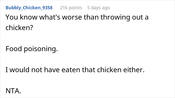 Comment about raw chicken and food poisoning, warning about biohazard and refusing to eat unsafe chicken. Comment about raw chicken and food poisoning, warning about biohazard and refusing to eat unsafe chicken.