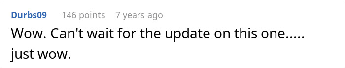 Screenshot of an online comment expressing anticipation, related to a husband feeling sick after realizing who their son is named after. Screenshot of an online comment expressing anticipation, related to a husband feeling sick after realizing who their son is named after.