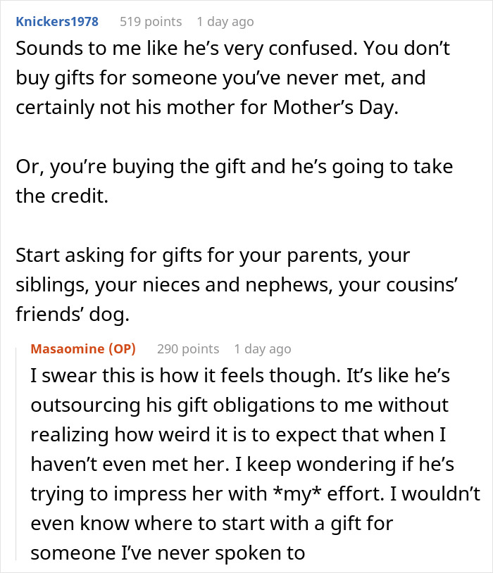 Text conversation highlighting conflict over Mother’s Day gift expectations in a new relationship after eight months. Text conversation highlighting conflict over Mother’s Day gift expectations in a new relationship after eight months.