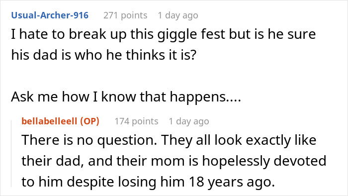 Screenshot of a forum discussing doubts about paternity and genetic heritage involving inlaws on a social platform. Screenshot of a forum discussing doubts about paternity and genetic heritage involving inlaws on a social platform.