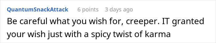 Screenshot of a forum comment warning a creepy professor after IT placed young women in his class, mentioning karma and consequences. Screenshot of a forum comment warning a creepy professor after IT placed young women in his class, mentioning karma and consequences.