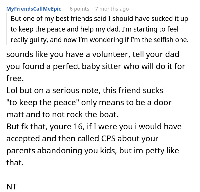 Reddit user discusses teen refusing to babysit step-siblings and the resulting parenting meltdown. Reddit user discusses teen refusing to babysit step-siblings and the resulting parenting meltdown.