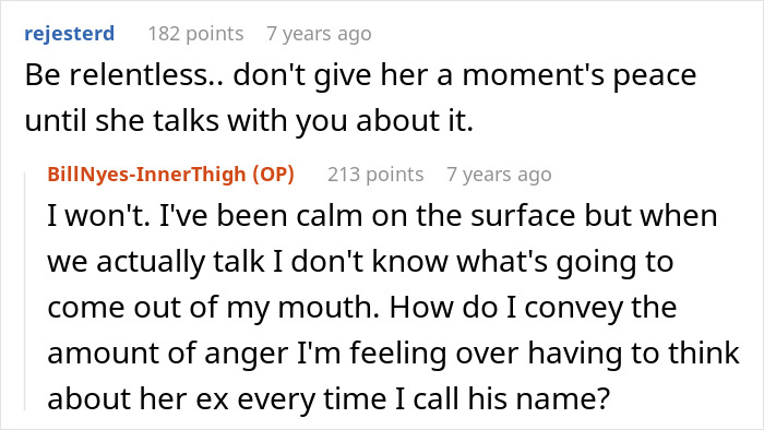 Screenshot of a Reddit conversation about a husband feeling upset after realizing who their son is named after. Screenshot of a Reddit conversation about a husband feeling upset after realizing who their son is named after.