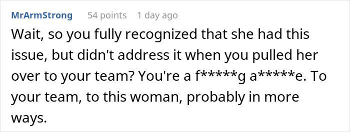 A screenshot of a Reddit comment discussing responsibility in a situation involving a friend getting fired. A screenshot of a Reddit comment discussing responsibility in a situation involving a friend getting fired.