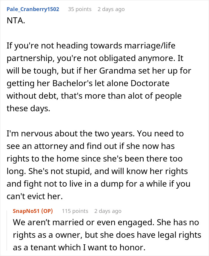 Online discussion about a guy asking his ex to move out after breakup and her concern about dropping out of school. Online discussion about a guy asking his ex to move out after breakup and her concern about dropping out of school.