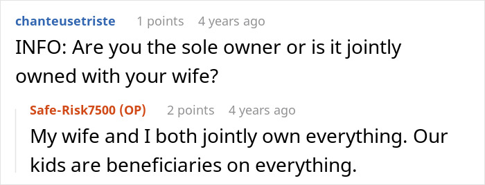Screenshot of an online discussion about joint ownership and beneficiaries related to house ownership and rental situations. Screenshot of an online discussion about joint ownership and beneficiaries related to house ownership and rental situations.