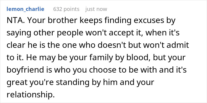 Screenshot of a Reddit comment supporting a gay man who spent $1.3K for his partner to attend twin’s wedding and faced rejection. Screenshot of a Reddit comment supporting a gay man who spent $1.3K for his partner to attend twin’s wedding and faced rejection.