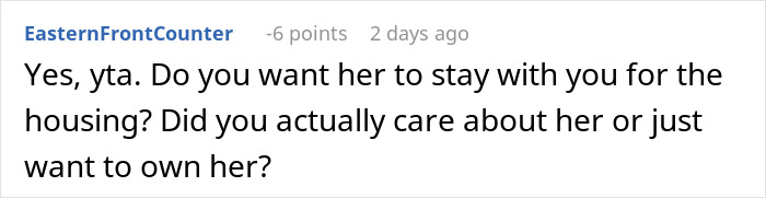 Comment on Reddit discussing a breakup where a guy asks his ex to move out as she might have to drop out of school. Comment on Reddit discussing a breakup where a guy asks his ex to move out as she might have to drop out of school.