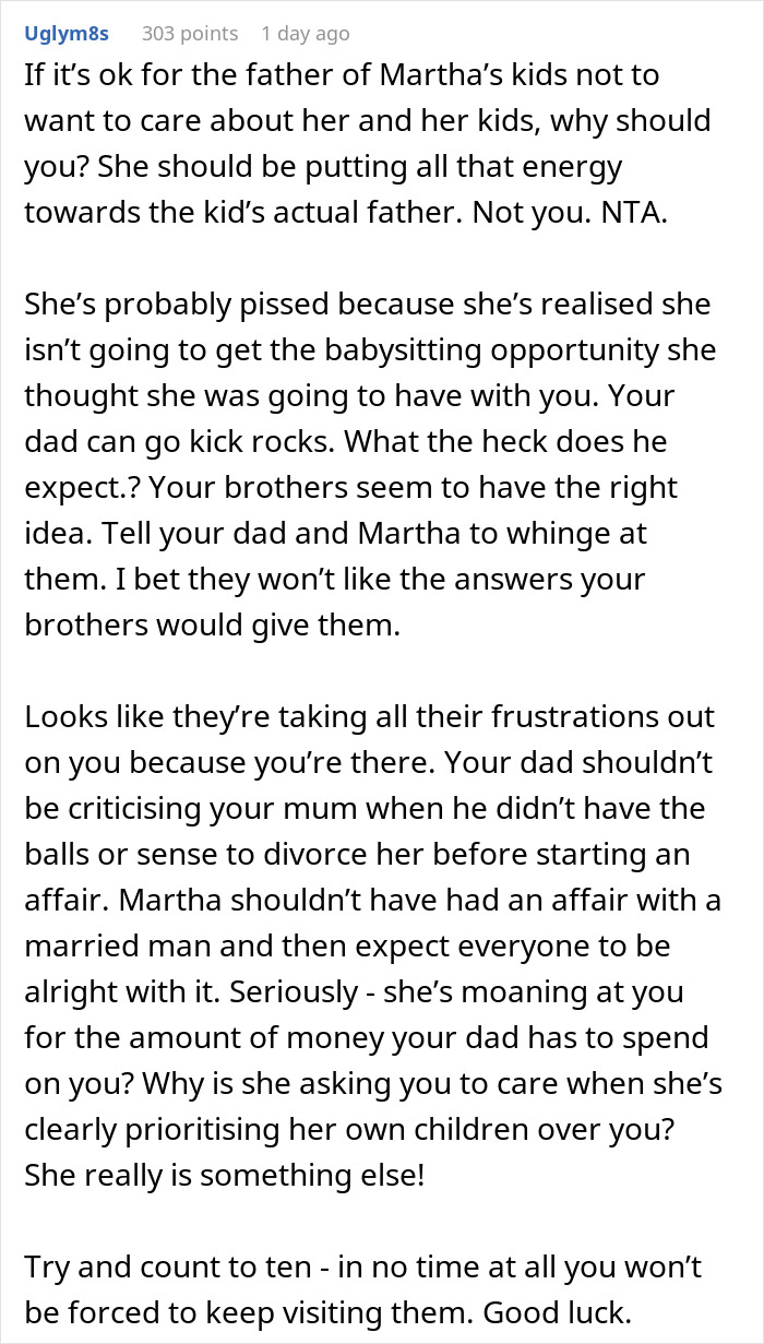 Commenter discusses dad wanting daughter to accept stepmom amidst family tensions and children’s rejection of their dad. Commenter discusses dad wanting daughter to accept stepmom amidst family tensions and children’s rejection of their dad.