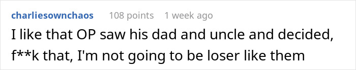 Comment from user on forum, discussing conflict between father and son involving changing house locks and police intervention. Comment from user on forum, discussing conflict between father and son involving changing house locks and police intervention.