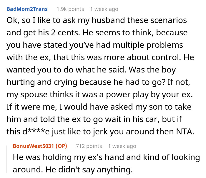 Screenshot of Reddit comments discussing a lady refusing bathroom use to ex’s stepkid amid snooping suspicions. Screenshot of Reddit comments discussing a lady refusing bathroom use to ex’s stepkid amid snooping suspicions.