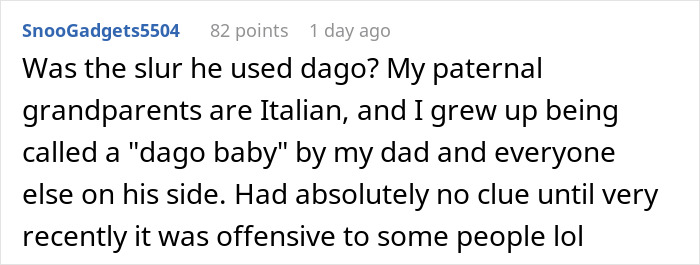 Comment about offensive slur related to inlaws day ruined genetic heritage information and family background discussion. Comment about offensive slur related to inlaws day ruined genetic heritage information and family background discussion.