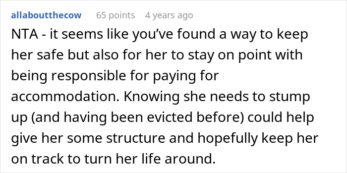 Screenshot of a Reddit comment discussing renting a house to a family member to help them stay responsible and safe. Screenshot of a Reddit comment discussing renting a house to a family member to help them stay responsible and safe.