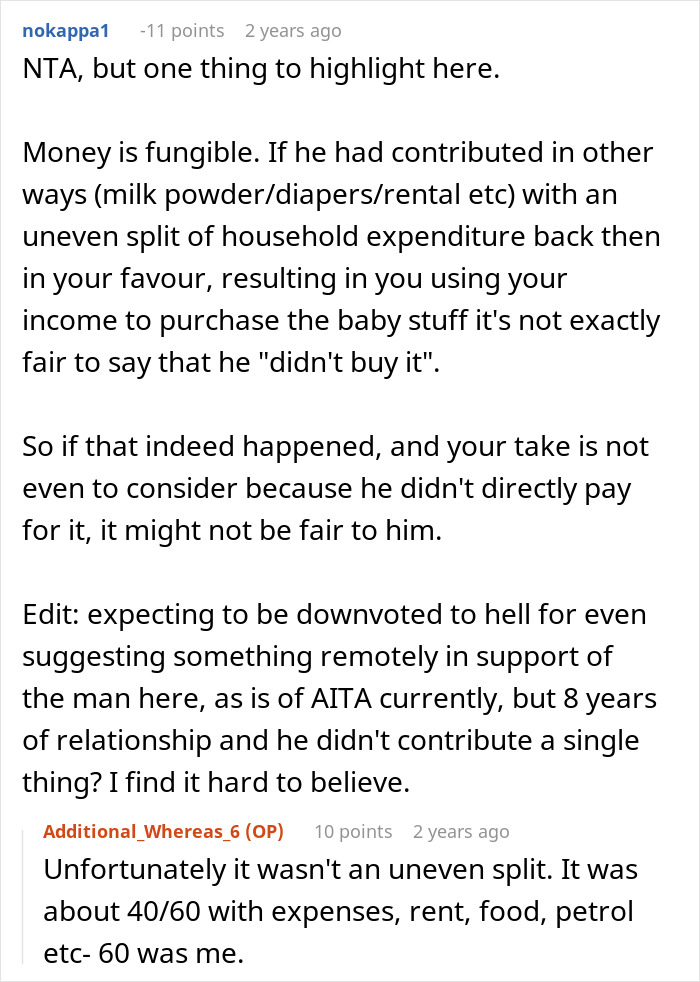 Reddit comment discussing fairness and financial contributions in a man canceling plans for a cycle trip instead of watching his daughter. Reddit comment discussing fairness and financial contributions in a man canceling plans for a cycle trip instead of watching his daughter.