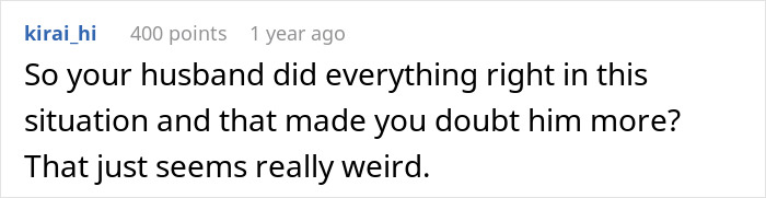Comment expressing doubt about a husband’s actions after his bestie forcefully kissed him, hinting at a possible affair. Comment expressing doubt about a husband’s actions after his bestie forcefully kissed him, hinting at a possible affair.