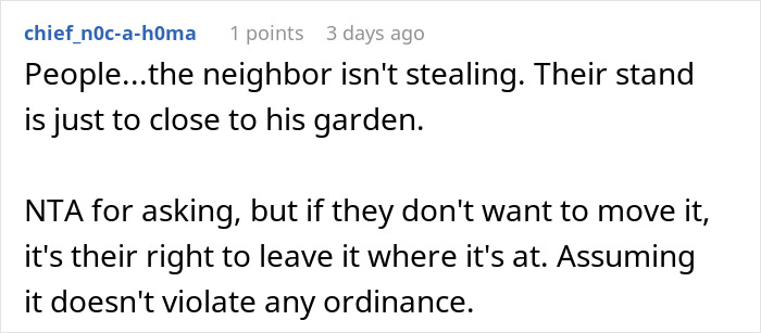 Screenshot of a Reddit comment discussing a neighbor’s farm stand causing frustration and theft concerns. Screenshot of a Reddit comment discussing a neighbor’s farm stand causing frustration and theft concerns.