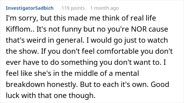 Comment discussing discomfort with attending sister's rebirth party and respecting personal boundaries and mental health concerns. Comment discussing discomfort with attending sister's rebirth party and respecting personal boundaries and mental health concerns.