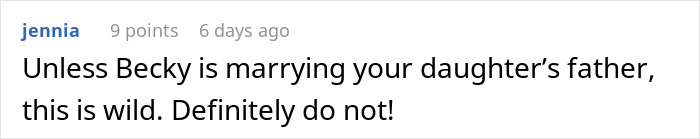 Comment expressing shock at a woman's stunned reaction to an acquaintance's wedding request involving her daughter. Comment expressing shock at a woman's stunned reaction to an acquaintance's wedding request involving her daughter.