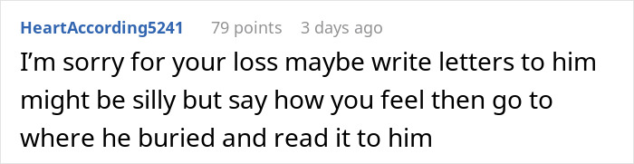 Screenshot of a heartfelt comment suggesting writing letters to a dad after discovering a storage unit left in his will. Screenshot of a heartfelt comment suggesting writing letters to a dad after discovering a storage unit left in his will.