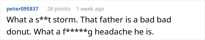 Screenshot of an online comment discussing a father and son conflict over changing locks and involving the police. Screenshot of an online comment discussing a father and son conflict over changing locks and involving the police.