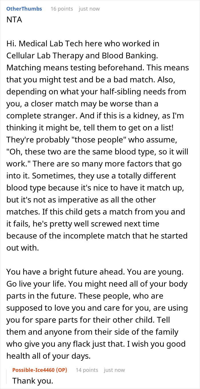 Comment discussing medical matching and advice on parents kid care and parenting concerns in a supportive tone. Comment discussing medical matching and advice on parents kid care and parenting concerns in a supportive tone.