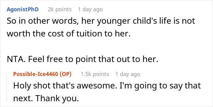 Comments from an online parenting forum discussing kid care and parental concerns about tuition costs. Comments from an online parenting forum discussing kid care and parental concerns about tuition costs.