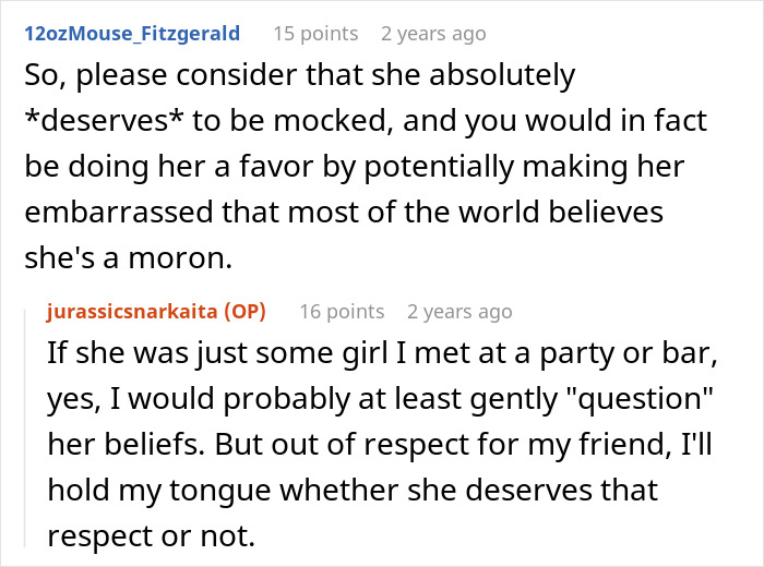 Comments discussing a woman who doesn't believe in dinosaurs and reacts negatively to Jurassic Park being watched. Comments discussing a woman who doesn't believe in dinosaurs and reacts negatively to Jurassic Park being watched.