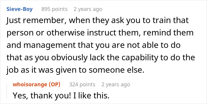 Comment thread discussing work challenges and advice on making a reapply position when training others is required. Comment thread discussing work challenges and advice on making a reapply position when training others is required.