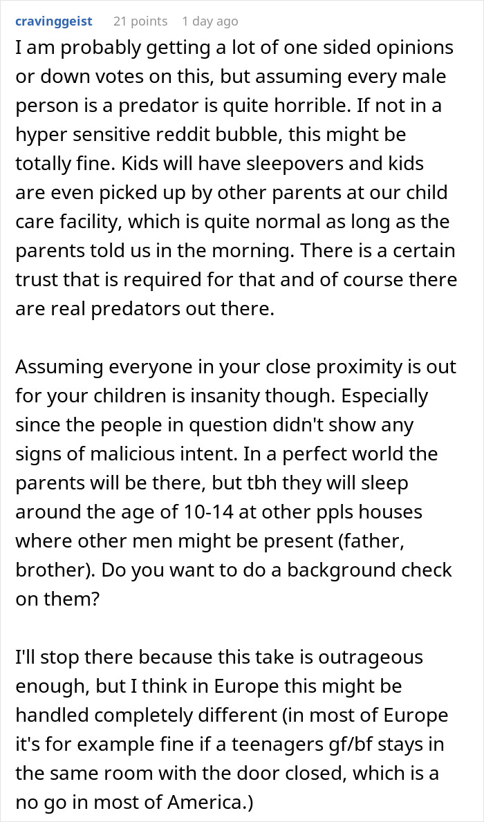 Reddit comment discussing concerns about an 8-year-old spending the night at mom's boyfriend's house. Reddit comment discussing concerns about an 8-year-old spending the night at mom's boyfriend's house.