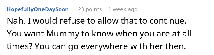 Comment discussing concerns about a mil-tracking-app-son that allows constant location sharing with a parent. Comment discussing concerns about a mil-tracking-app-son that allows constant location sharing with a parent.