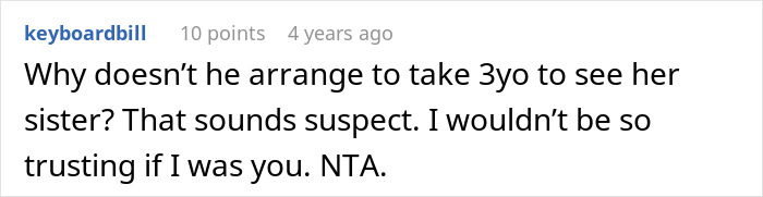 Screenshot of a social media comment questioning a man canceling his girlfriend’s plans for a cycle trip instead of watching his daughter. Screenshot of a social media comment questioning a man canceling his girlfriend’s plans for a cycle trip instead of watching his daughter.