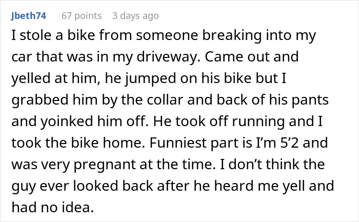 User sharing a story about stopping car thieves using tricks, highlighting car thieves stopped by Captain Underwear. User sharing a story about stopping car thieves using tricks, highlighting car thieves stopped by Captain Underwear.