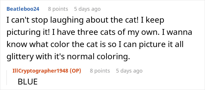 Screenshot of a Reddit conversation about a woman putting glitter in her roommate’s humidifier over stolen clothes. Screenshot of a Reddit conversation about a woman putting glitter in her roommate’s humidifier over stolen clothes.