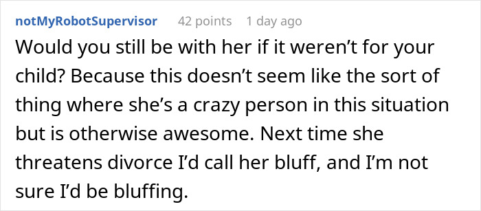 Comment about wife filing for divorce after husband highlights her weird quirk that made traveling difficult in an online discussion. Comment about wife filing for divorce after husband highlights her weird quirk that made traveling difficult in an online discussion.