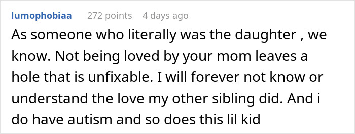 Comment from user discussing a mom’s brutal honesty sparking backlash about a return program and family struggles.