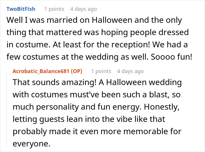 Screenshot of a wedding forum discussion about guests wearing costumes and the bride’s expectations on color versus neutrals. Screenshot of a wedding forum discussion about guests wearing costumes and the bride’s expectations on color versus neutrals.