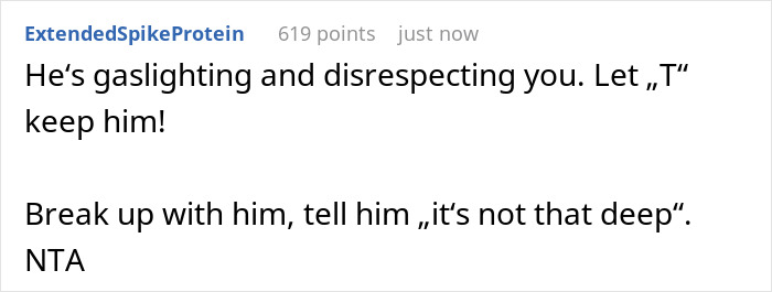 Screenshot of a Reddit comment discussing a guy’s female best friend not inviting his girlfriend to a surprise birthday party. Screenshot of a Reddit comment discussing a guy’s female best friend not inviting his girlfriend to a surprise birthday party.