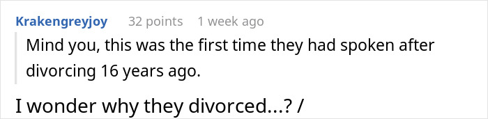 User comment about father and son conflict after divorce, referencing husband trying to change locks and involving police. User comment about father and son conflict after divorce, referencing husband trying to change locks and involving police.