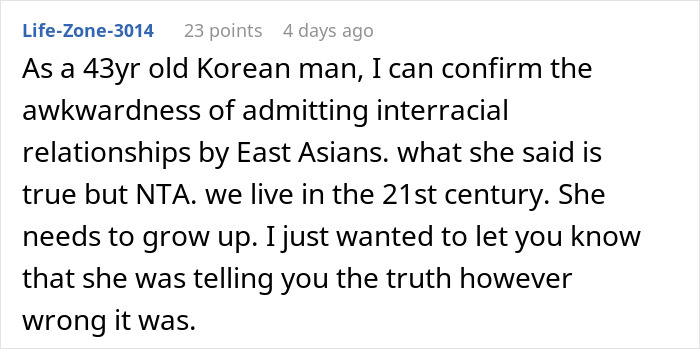 Reddit comment on interracial relationships reflecting awkwardness and maturity, linked to man publicly demoted to friend by GF. Reddit comment on interracial relationships reflecting awkwardness and maturity, linked to man publicly demoted to friend by GF.
