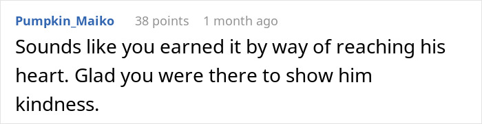 Reddit comment praising kindness after quiet retiree passes and leaves apartment to neighbor for fixing his sink.