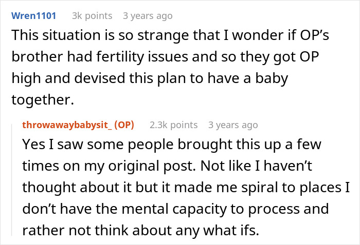 Reddit conversation showing users discussing a bio dad refuse babysit family drama and complex family issues.