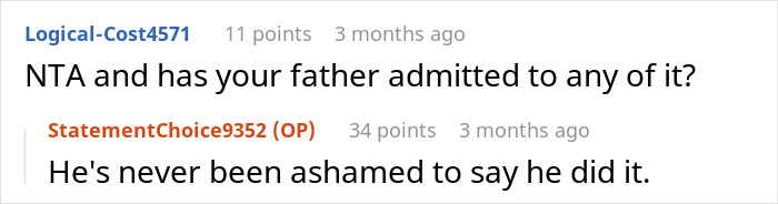 Screenshot of an online discussion about a man refusing to donate an organ to his abusive father. Screenshot of an online discussion about a man refusing to donate an organ to his abusive father.