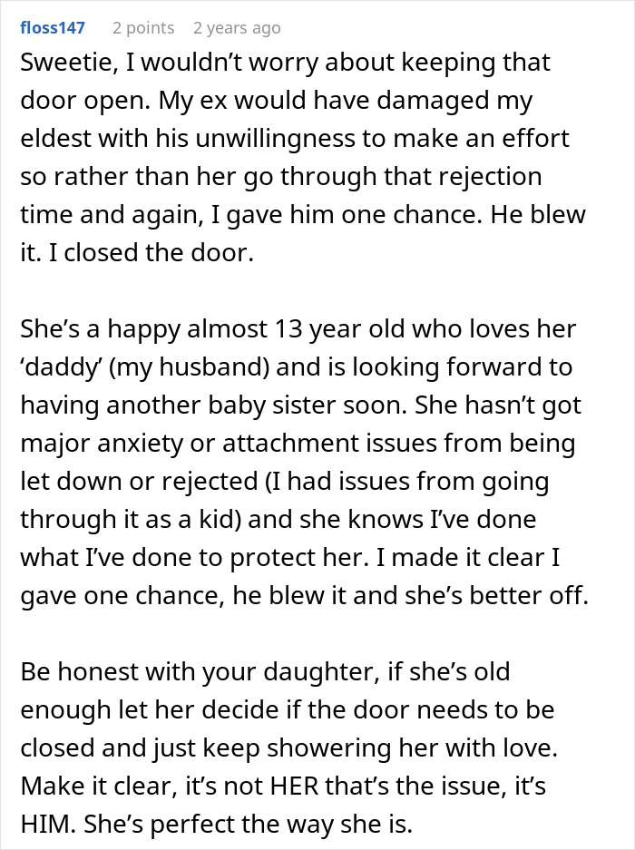 Comment discussing a father choosing a cycle trip over watching his daughter and its emotional impact on the family. Comment discussing a father choosing a cycle trip over watching his daughter and its emotional impact on the family.